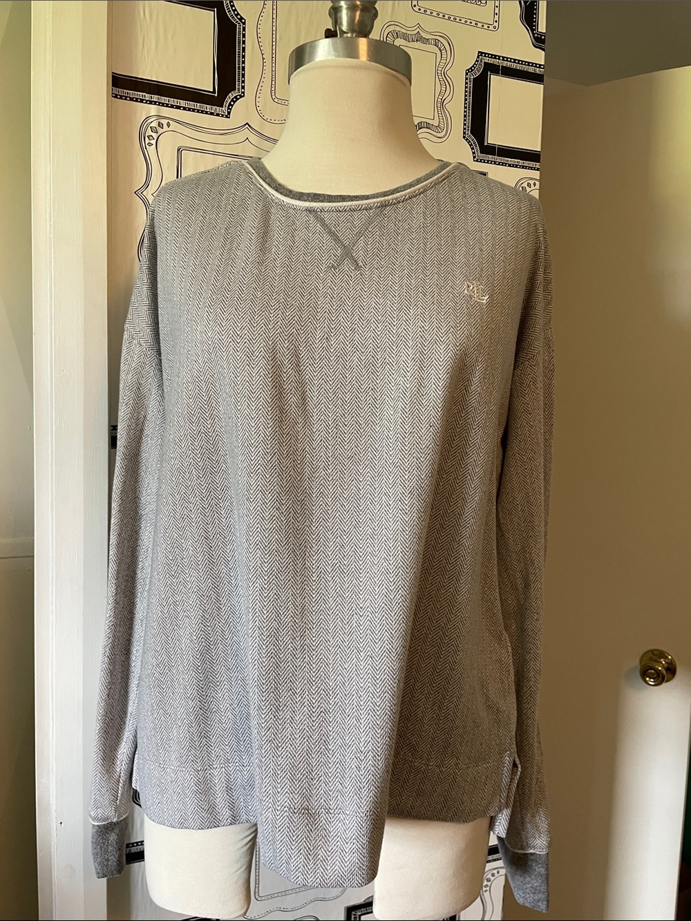 Polo by Ralph Lauren Light Gray Herringbone Crewneck Sweatshirt